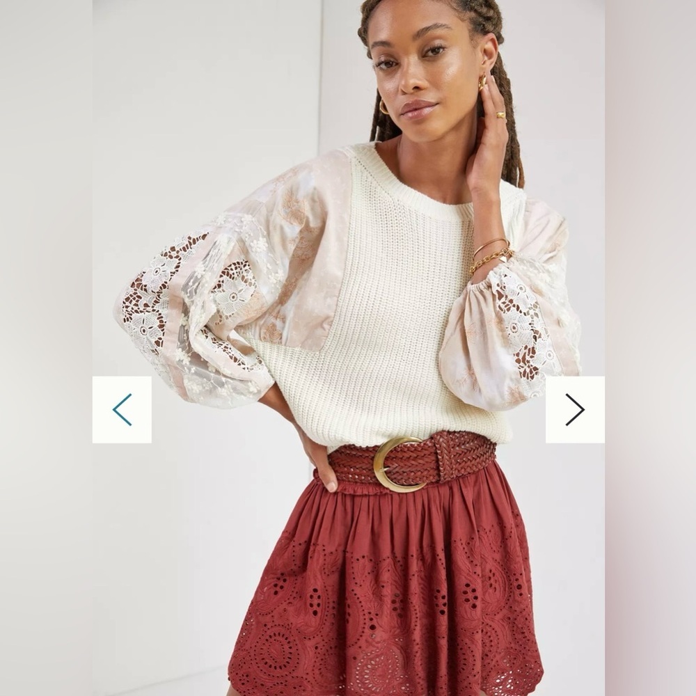 ANTHROPOLOGIE | PILCRO MARTINE PEASANT SLEEVE SWEATER BLOUSE PINK CREAM XL
